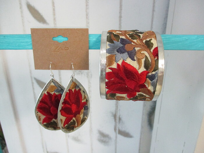 Embroidered Floral Set (Silver &amp; Crimson)